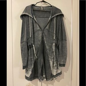 Free people long zip up sweatshirt grey blue, size xs